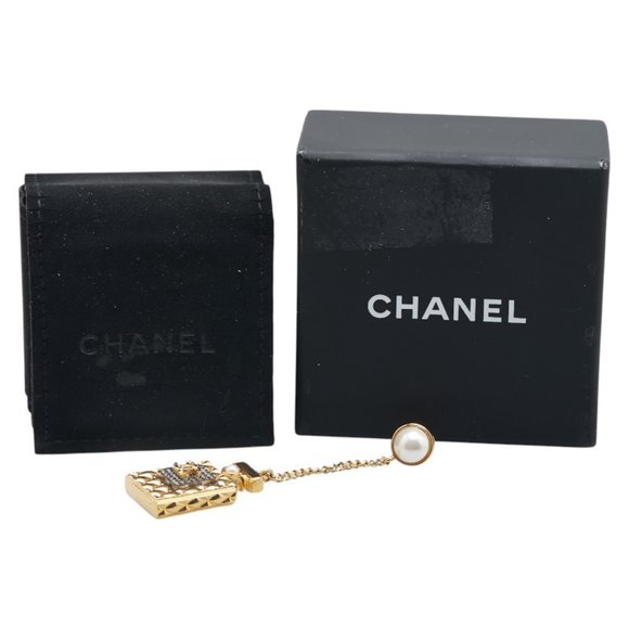 CHANEL Authentic Gold Pearl Logo Earrings